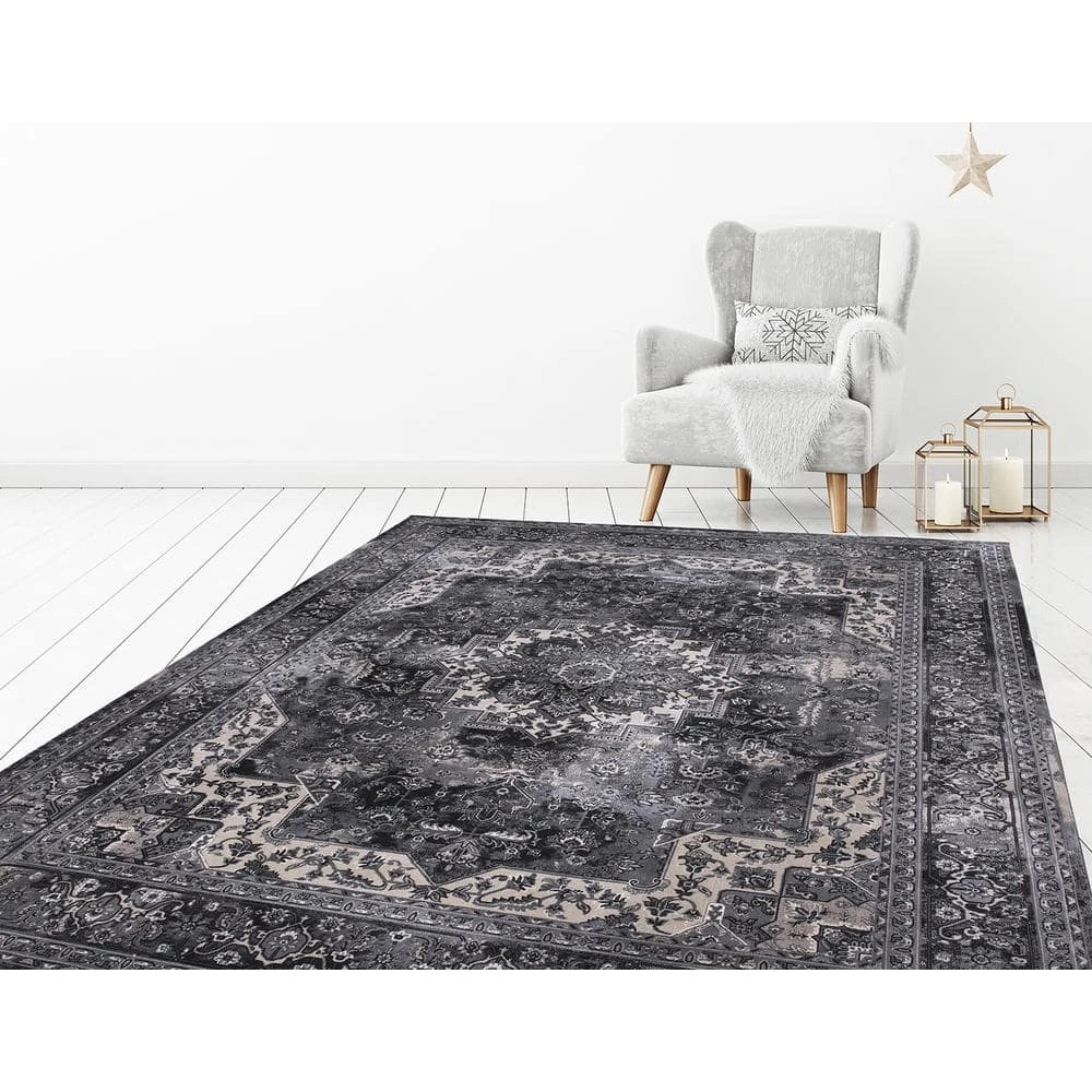 Angora Anthracite 8 ft. x 10 ft. Medallion Area Rug by Home Decorators Collection 5 Angora Anthracite 8 ft. x 10 ft. Medallion Area Rug by Home Decorators Collection - Image 5