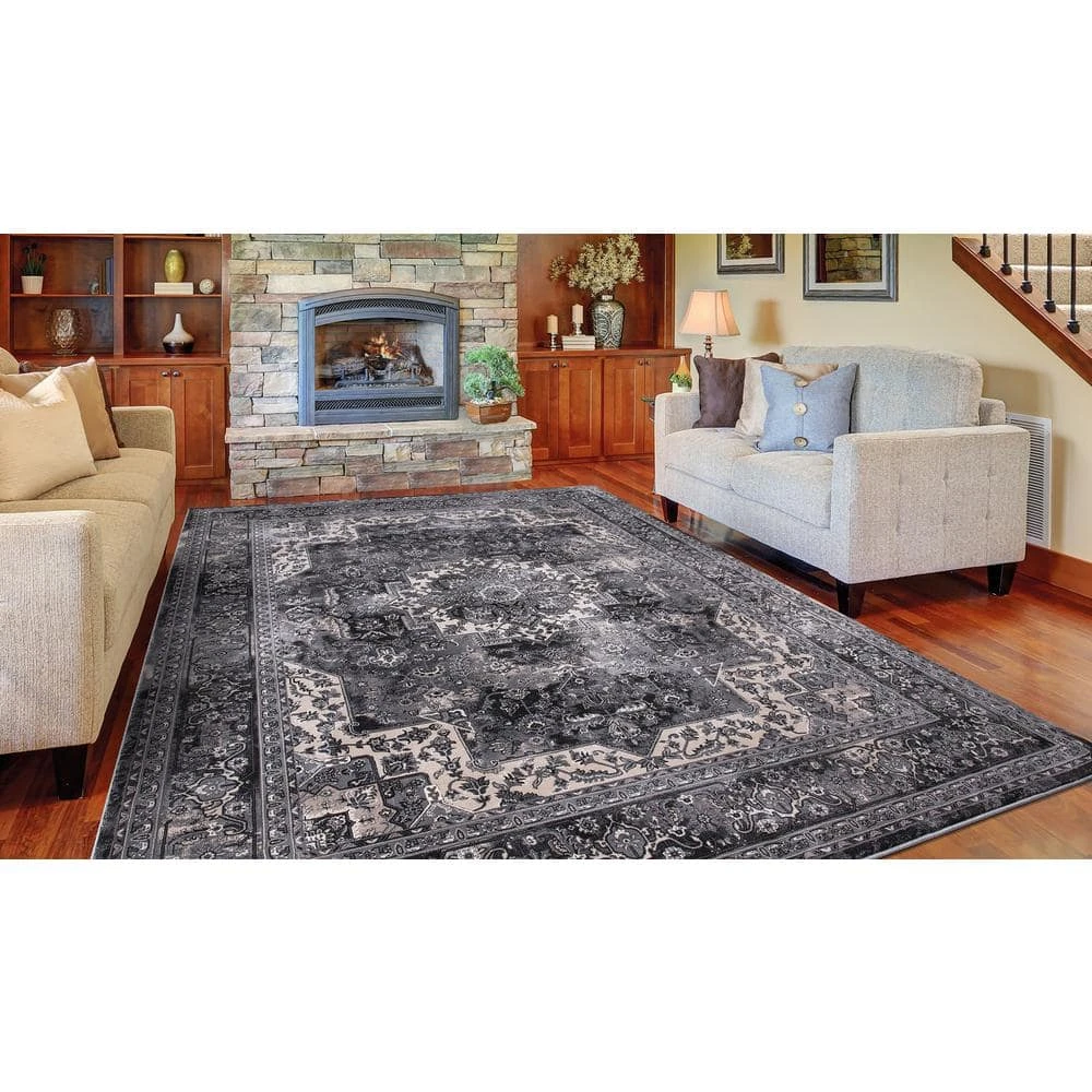 Angora Anthracite 8 ft. x 10 ft. Medallion Area Rug by Home Decorators Collection 6 Angora Anthracite 8 ft. x 10 ft. Medallion Area Rug by Home Decorators Collection - Image 6