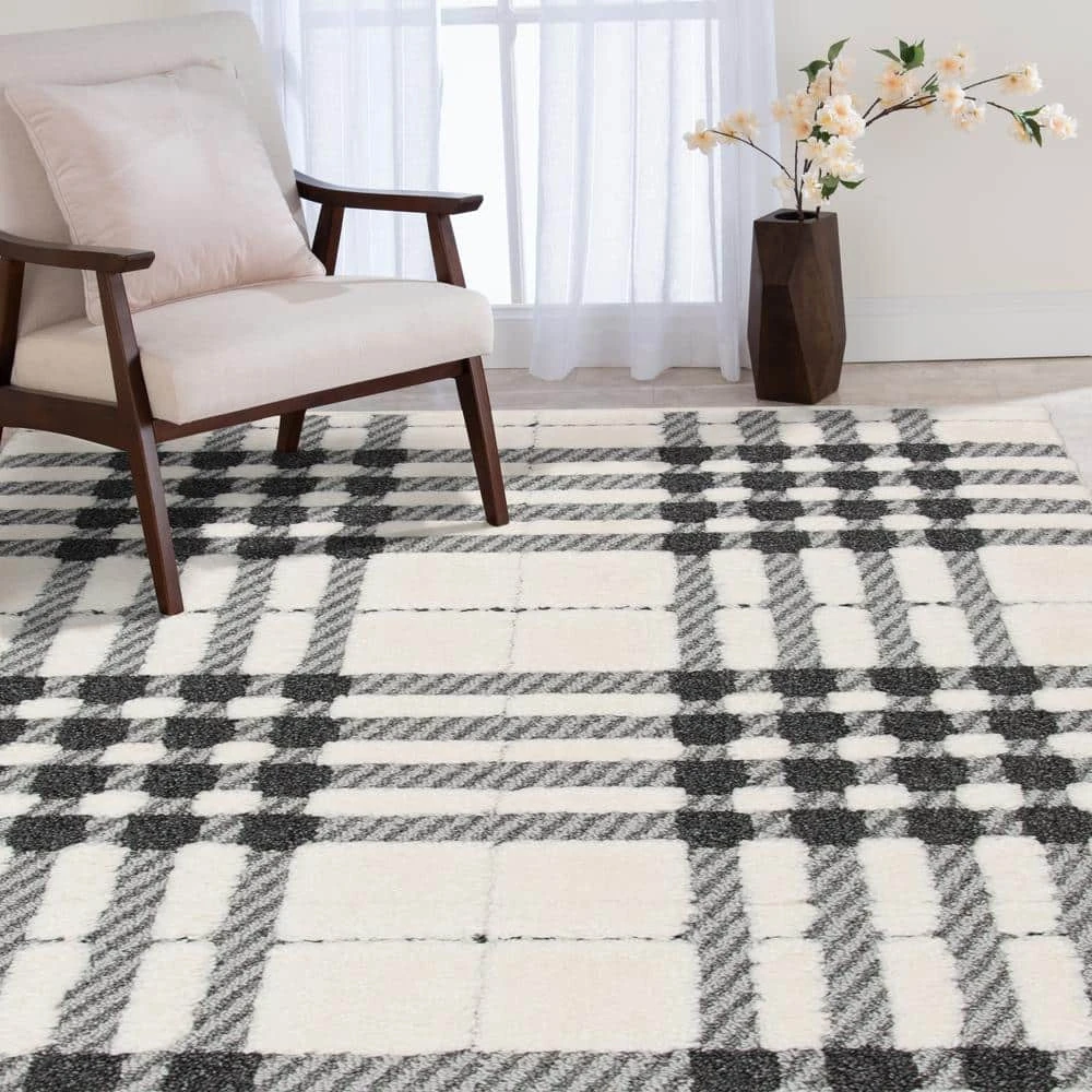 Newburry Black and White 2 ft. x 4 ft. Menswear Polypropylene Area Rug by Home Decorators Collection 2 Newburry Black and White 2 ft. x 4 ft. Menswear Polypropylene Area Rug by Home Decorators Collection - Image 2