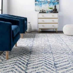 Rosanne Geometric Herringbone Blue 8 ft. x 10 ft. Area Rug by Home Decorators Collection -Floorzy Sales Shop blue home decorators collection area rugs rzbd94a 8010 c3 1000