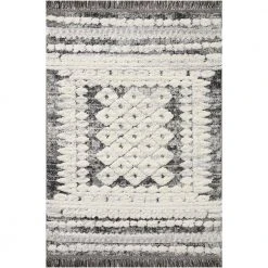 Jerome CHARCOAL / IVORY 3 ft. 11 in. x 5 ft. 7 in. Abstract Polypropylene/Polyester Area Rug by Home Decorators Collection -Floorzy Sales Shop charcoal ivory home decorators collection area rugs 885369577901 a0 1000