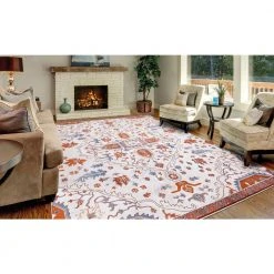 Talya Ivory/Red 8 ft. x 10 ft. Medallion Area Rug by Home Decorators Collection -Floorzy Sales Shop ivory red home decorators collection area rugs 54027 c3 1000