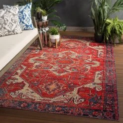 Polaris Red 7 ft. 6 in. x 9 ft. 6 in. Medallion Rectangle Area Rug by Home Decorators Collection -Floorzy Sales Shop red blue home decorators collection area rugs rug140460 1f 1000