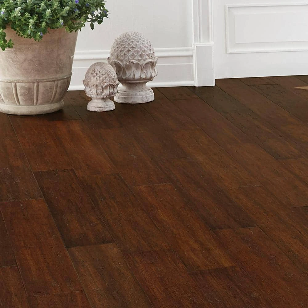 Hand Scraped Strand Woven Sahara 3/8 in. T x 5-1/5 in. W x 36.02 in. L Engineered Click Bamboo Flooring by Home Decorators Collection 4 Hand Scraped Strand Woven Sahara 3/8 in. T x 5-1/5 in. W x 36.02 in. L Engineered Click Bamboo Flooring by Home Decorators Collection - Image 4